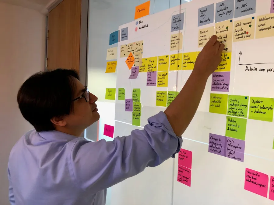 Matt adding a sticky note to a service blueprint